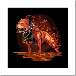 dog-fire-pitbull-from-hell-artwork Posters and Art